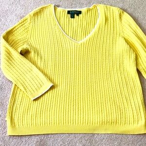 Lauren V-Neck 100%cotton Yellow  Sweater, Size M